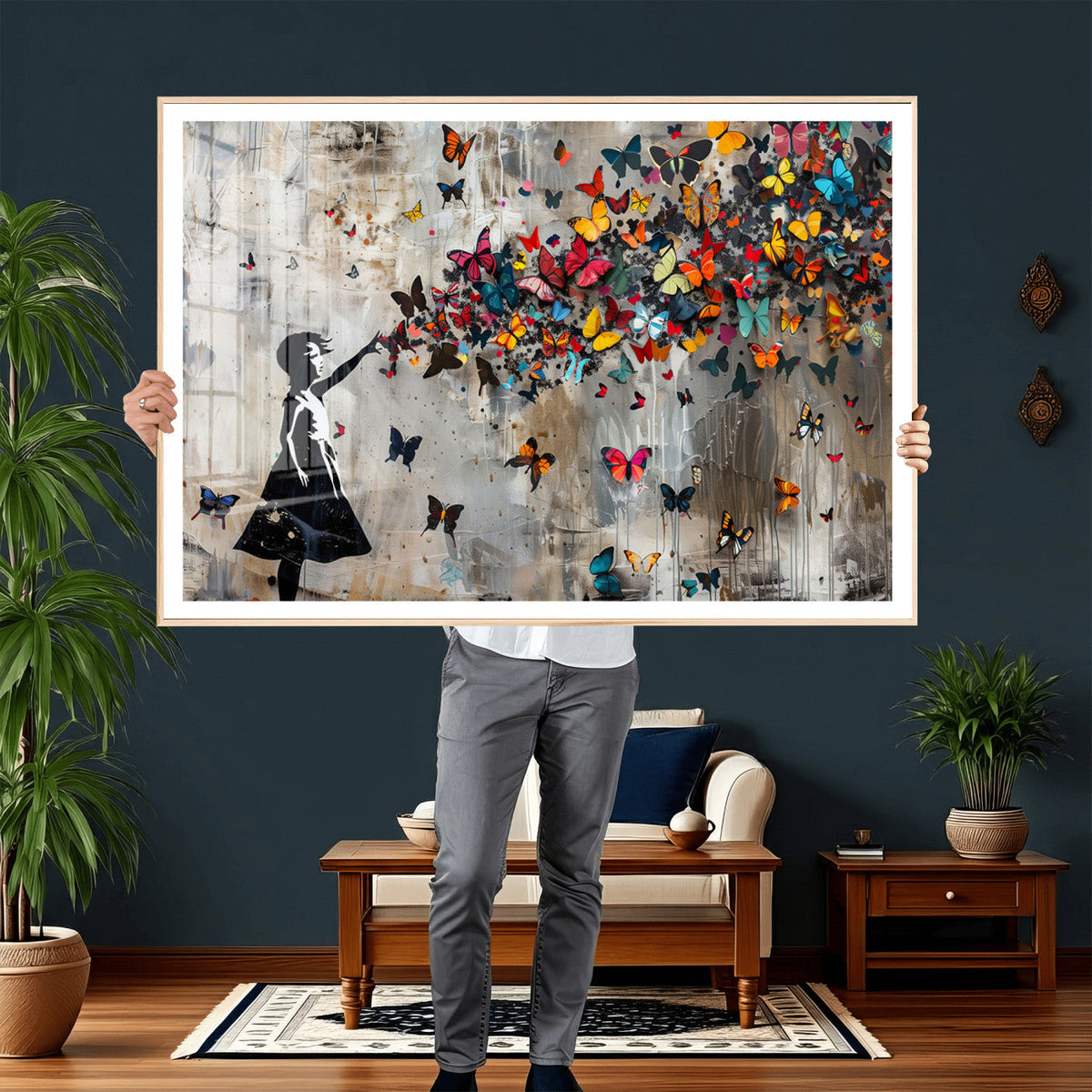 Butterfly Girl Wall Art – Vibrant Street Style Canvas Print,