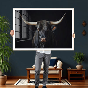 Majestic Longhorn Bull Wall Art Canvas Print – Dark