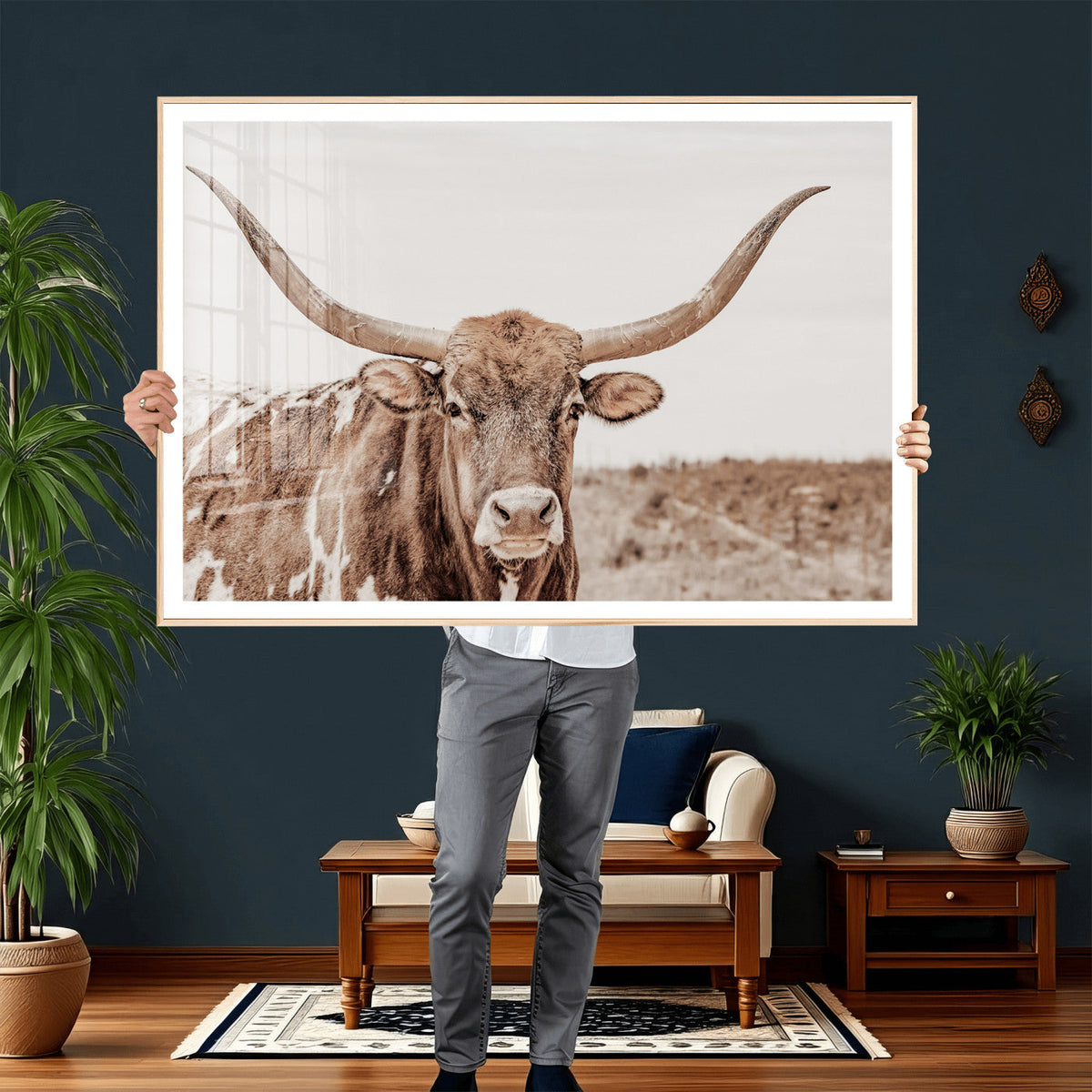 Longhorn Cow Wall Art Canvas Print – Framed Texas Ranch