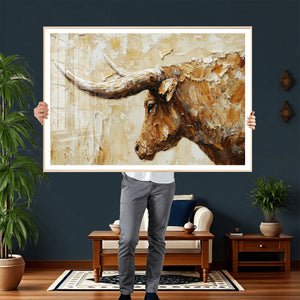 Rustic Longhorn Bull Wall Art Canvas Print – Vintage Western