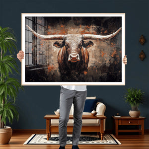 Abstract Longhorn Wall Art Canvas Print – Vintage Western