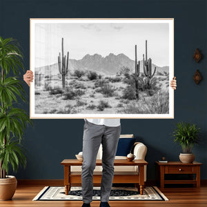 Black White Arizona Desert Canvas Wall Art Cactus Farmhouse