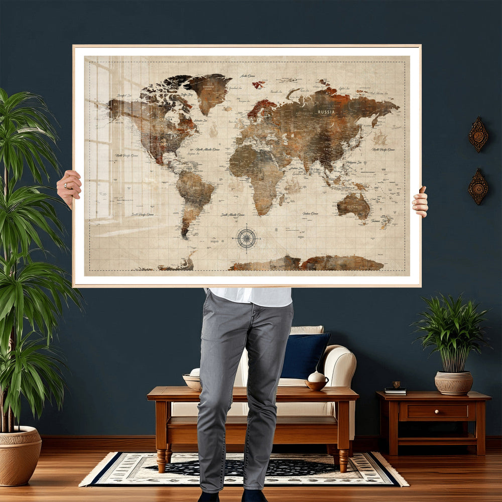 World Map Canvas Print – Framed Detailed Map of the World