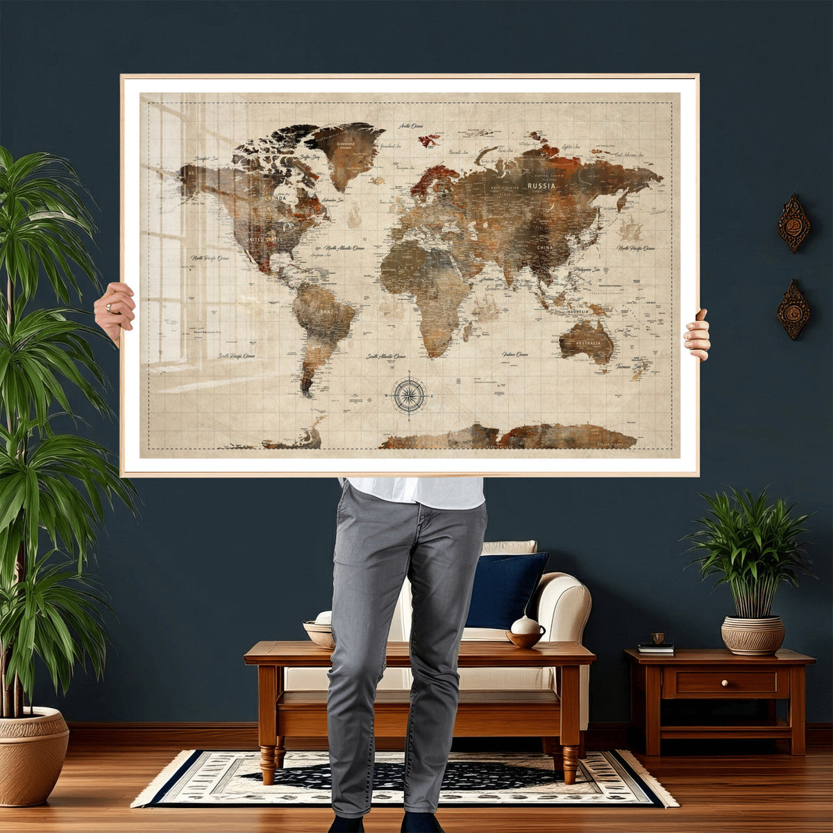 World Map Canvas Print – Framed Detailed Map of the World