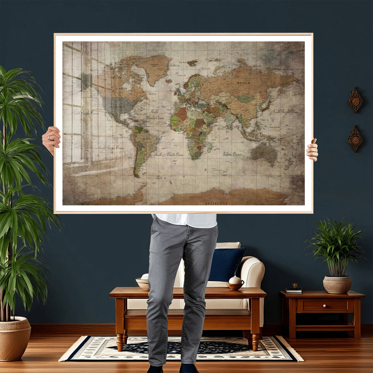 World Map Canvas Print – Framed Travel Map Wall Art for