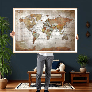 Vibrant Watercolor World Map Canvas Wall Art – Framed Travel