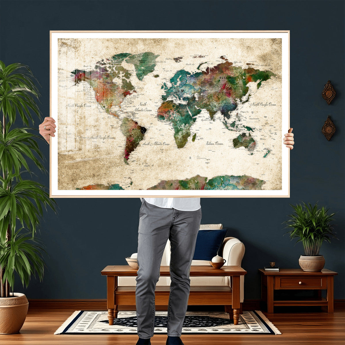 World Map Canvas Print – Framed Detailed Map of the World
