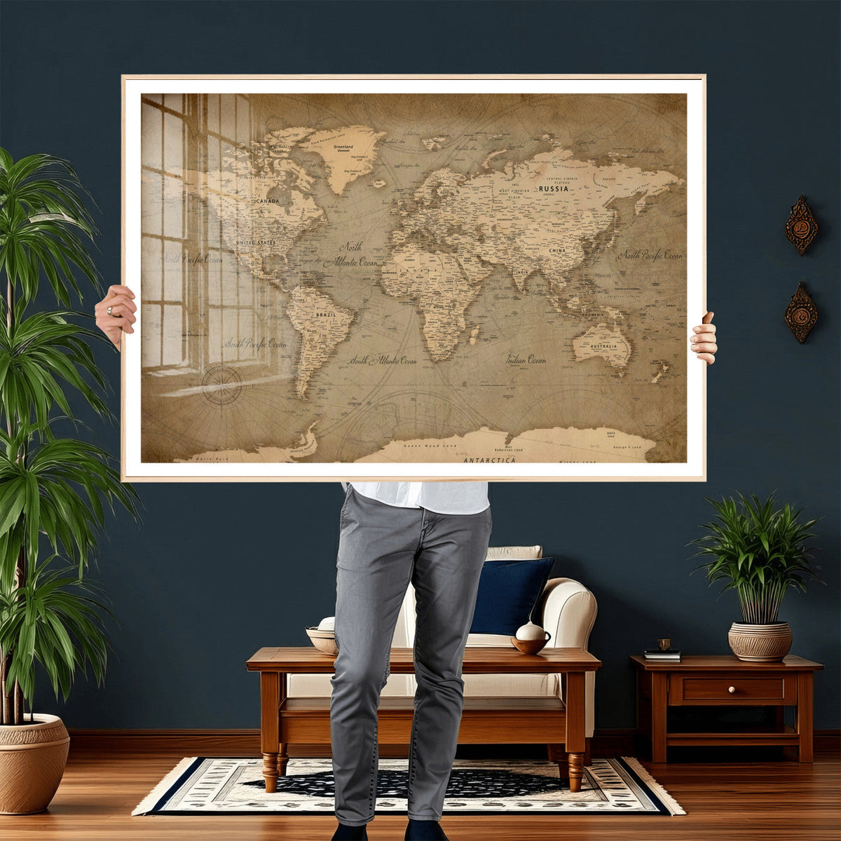 World Map Canvas Print – Framed Travel Map Wall Art for