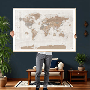 Framed Large World Map Canvas Print for Office Decor