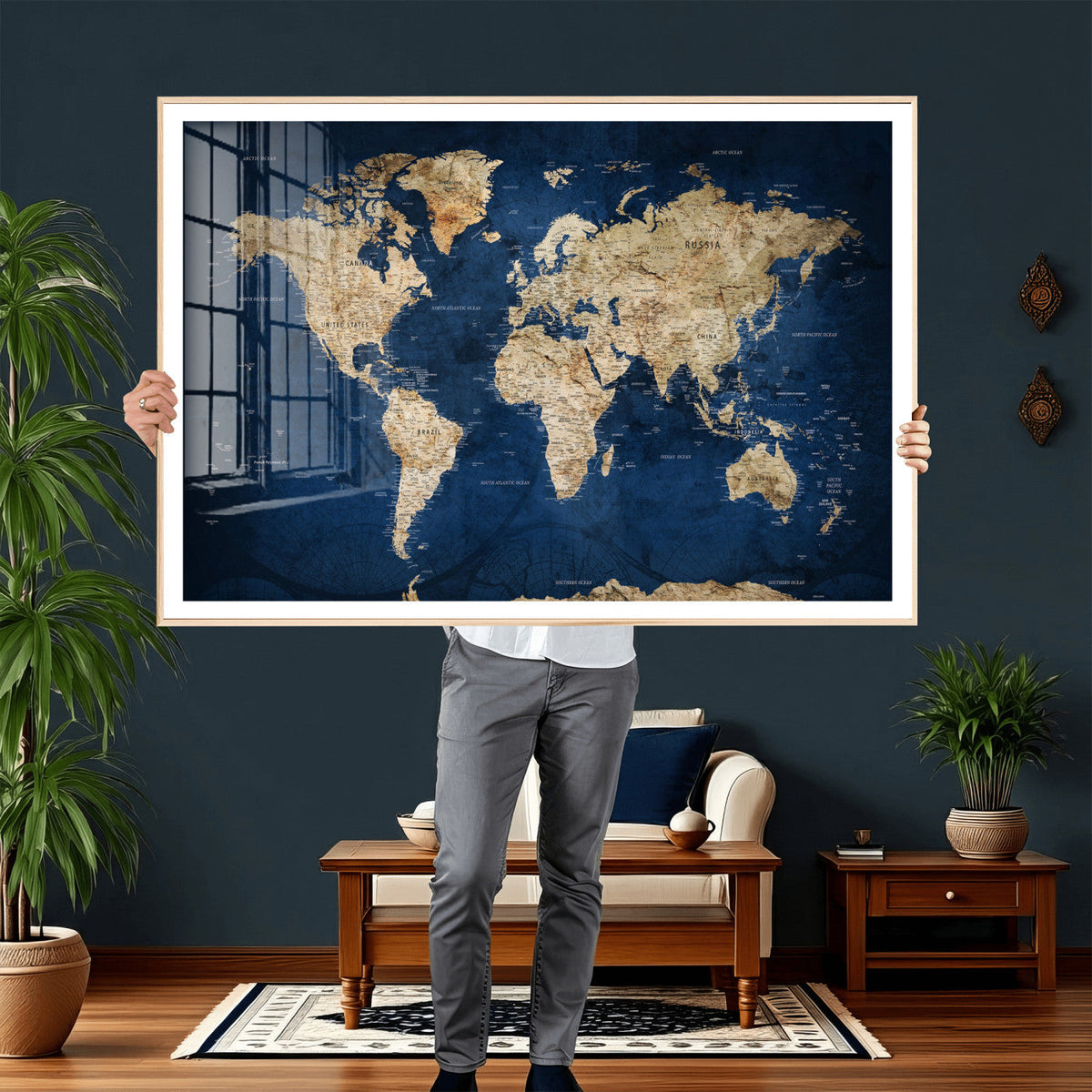 World Map Canvas Print – Framed Travel Map Wall Art for