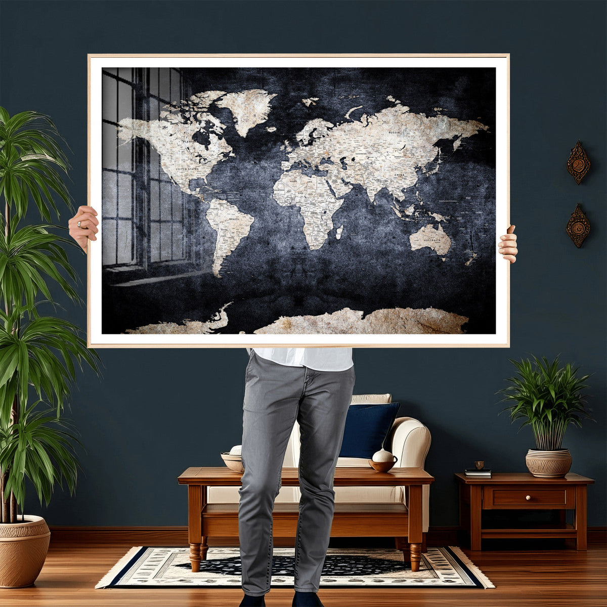 Vintage World Map Canvas Wall Art – Antique Triptych Map