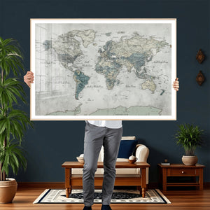 Neutral Vintage World Map Canvas Wall Art Print, Classic Map