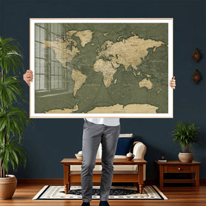 Large World Map Canvas Wall Art Print for Study Room Decor -