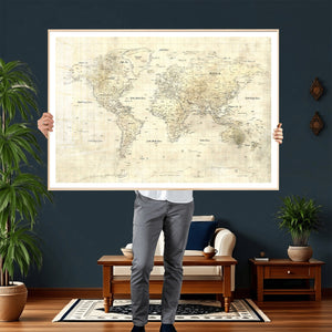 Colorful Watercolor World Map Canvas Wall Art – Framed