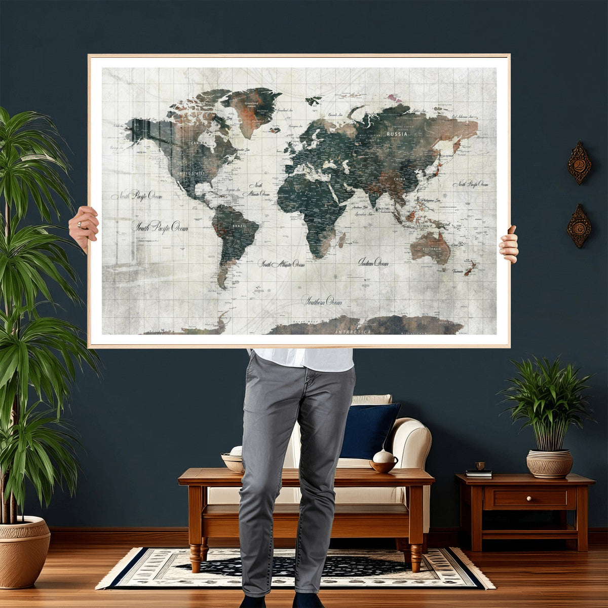 World Map Canvas Print – Framed Travel Map Wall Art for