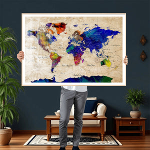 Watercolor World Map Canvas Print – Framed Wall Art for