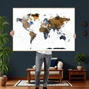 World Map Wall Art Canvas Print, Modern Decorative Framed