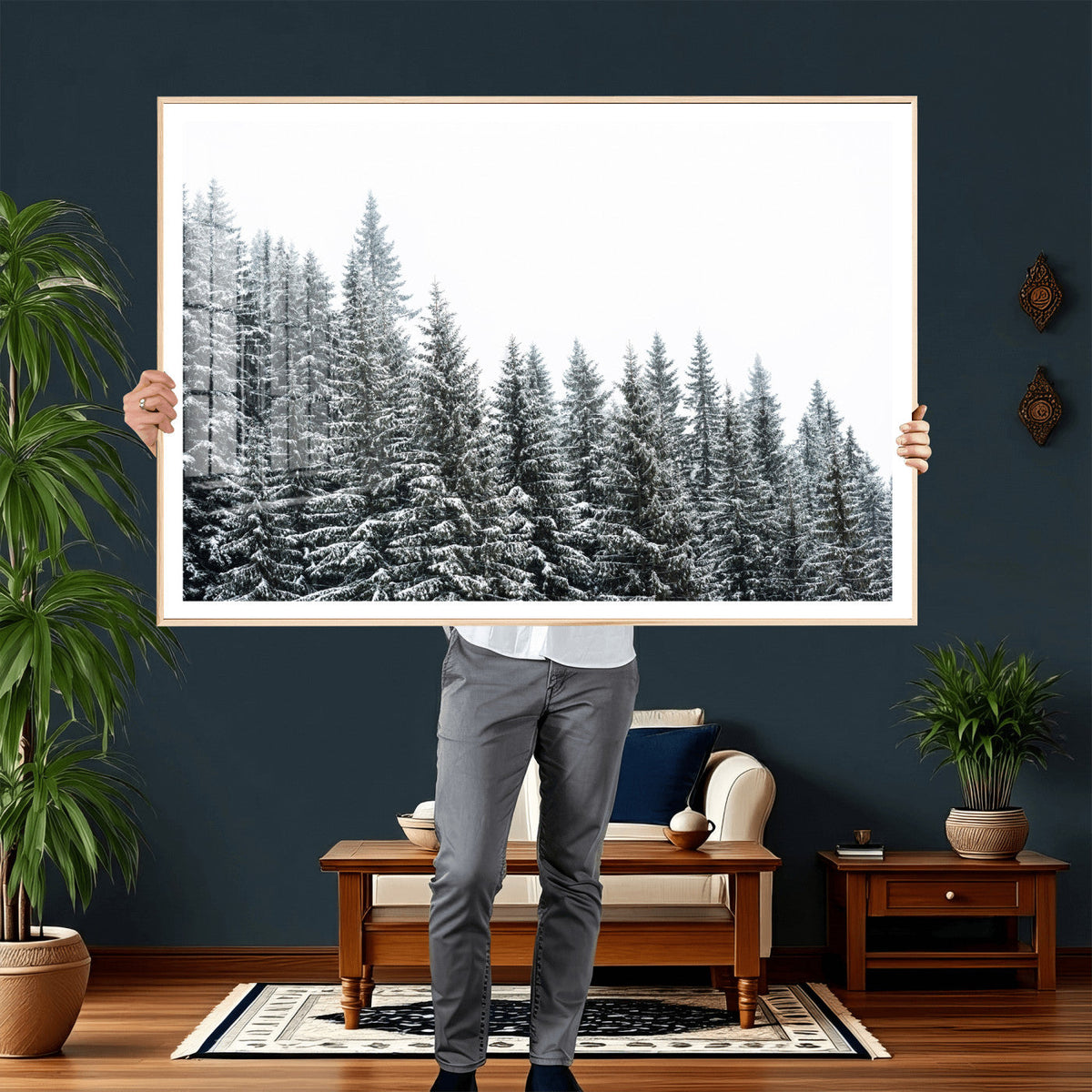Misty Mountain Forest Canvas Print, Foggy Pine Trees Nature
