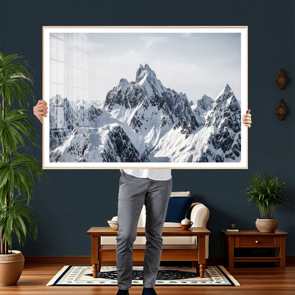 Snowy Mountain Range Canvas Print, Alpine Peaks Landscape