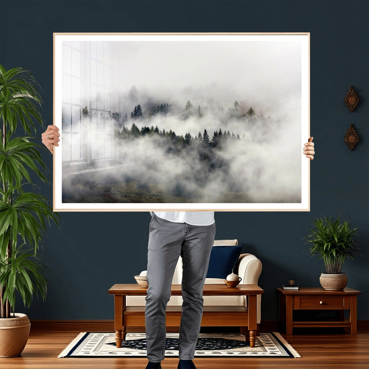 Foggy Forest Wall Art Canvas Print, Misty Pine Tree