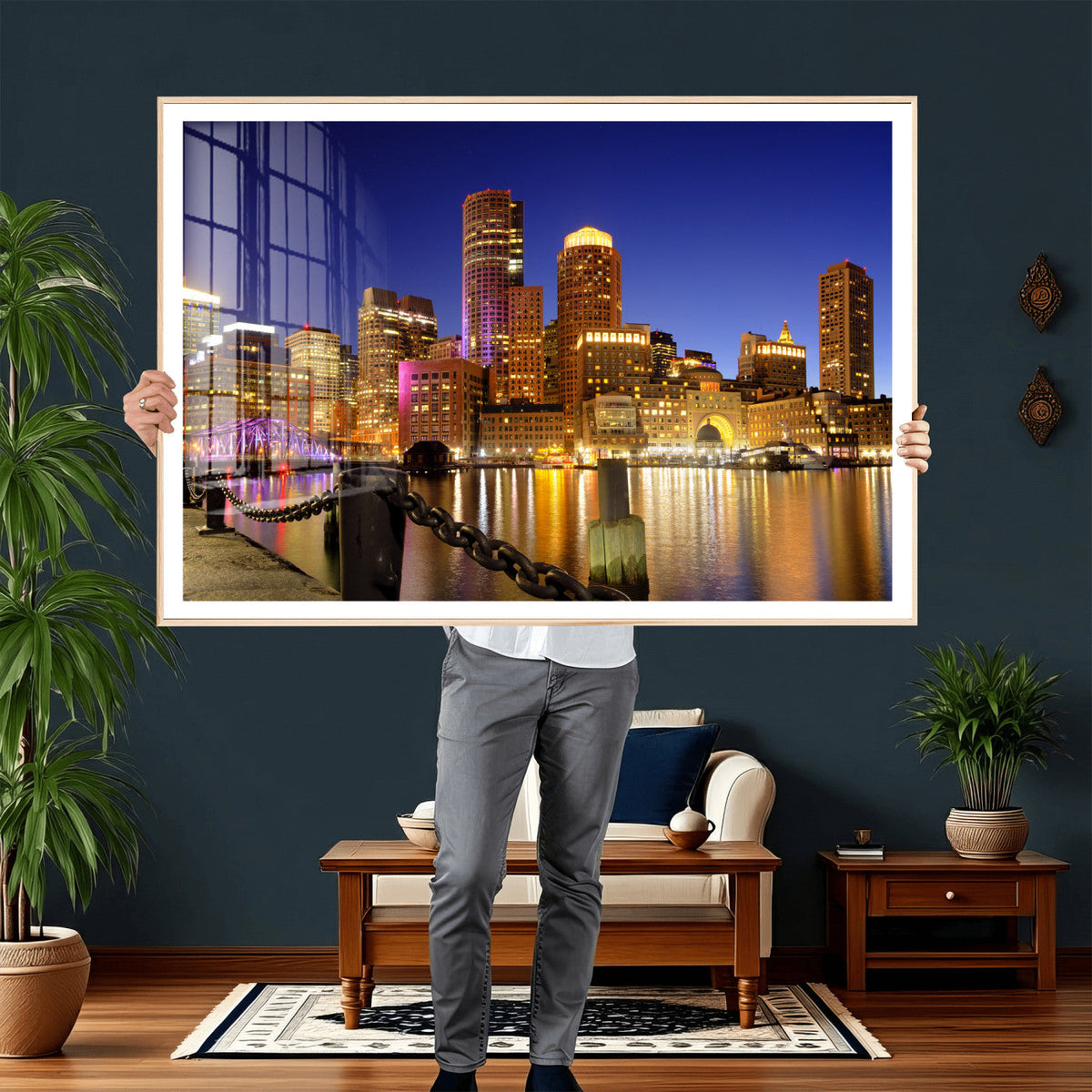Boston Wall Art Canvas Print, Boston City Downtown Night