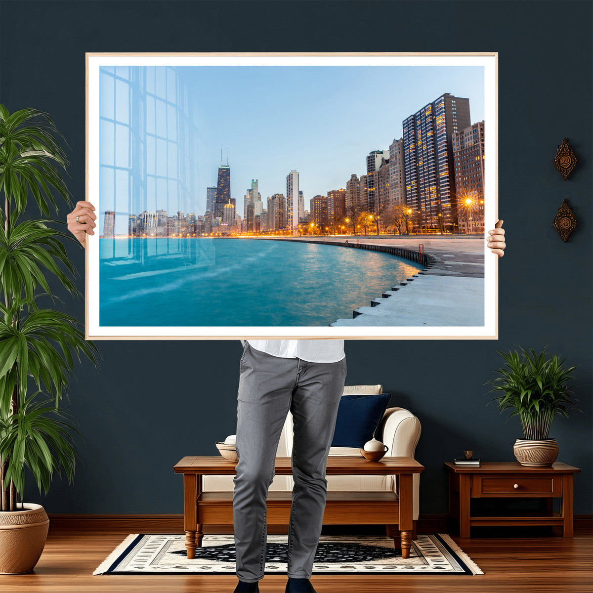 Chicago Wall Art Canvas Print, Chicago City Downtown Night