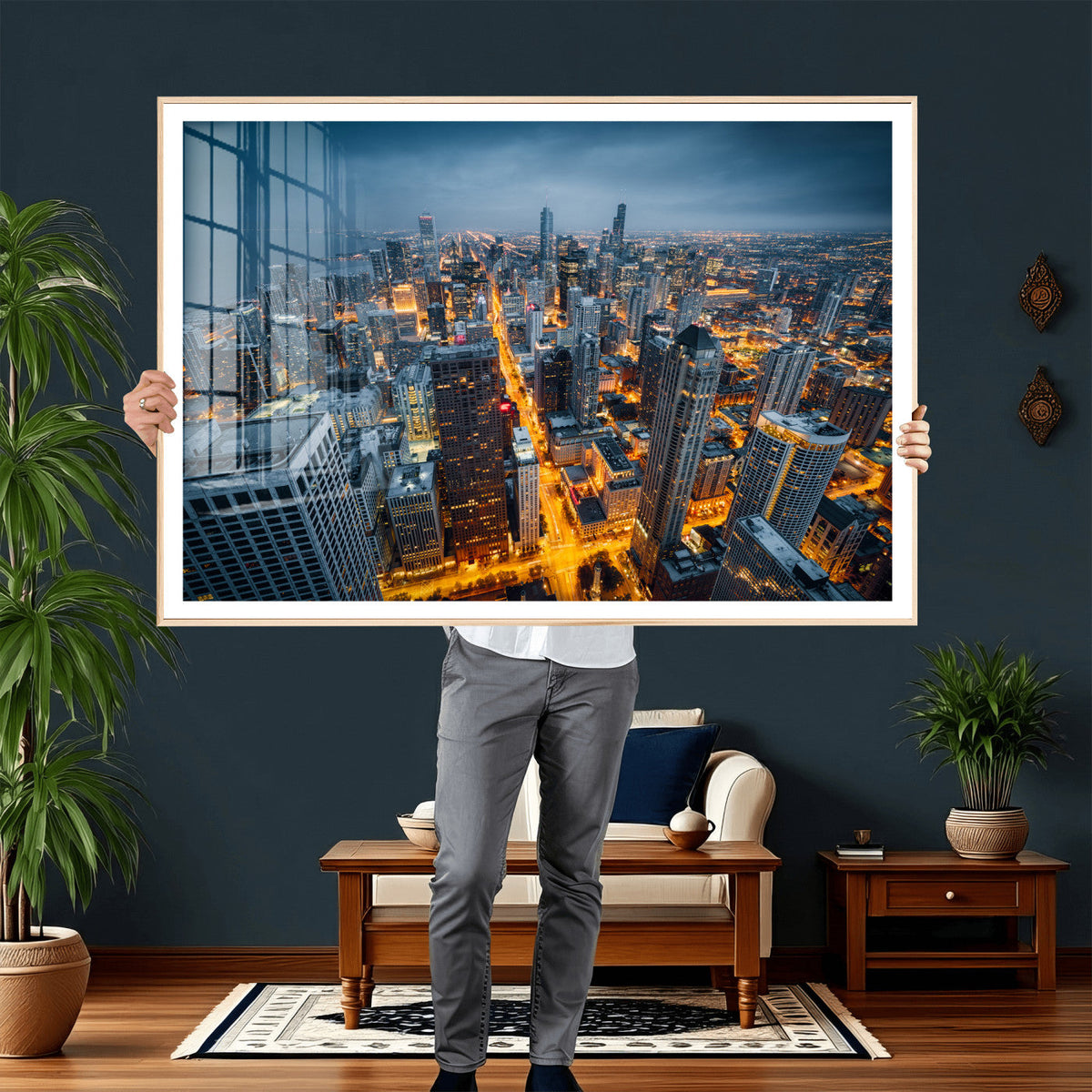 Chicago Wall Art Canvas Print - Chicago City Downtown Night