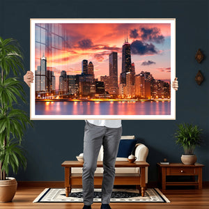 Chicago Wall Art Canvas Print - Chicago City Downtown Night