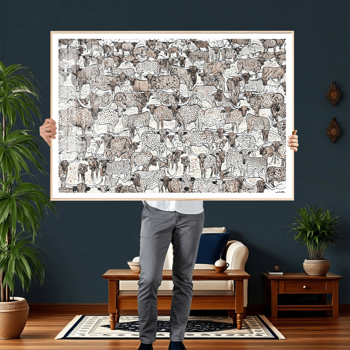 Abstract Texas Cow Wall Art Canvas Print - Farm Longhorn