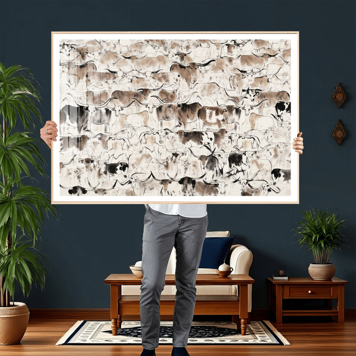Abstract Texas Cow Canvas Print for Cabin and Western Home