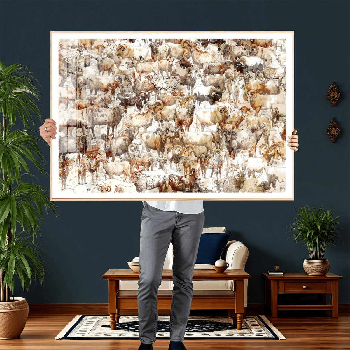 Farmhouse Bighorn Sheep Wall Art Canvas Print - Abstract