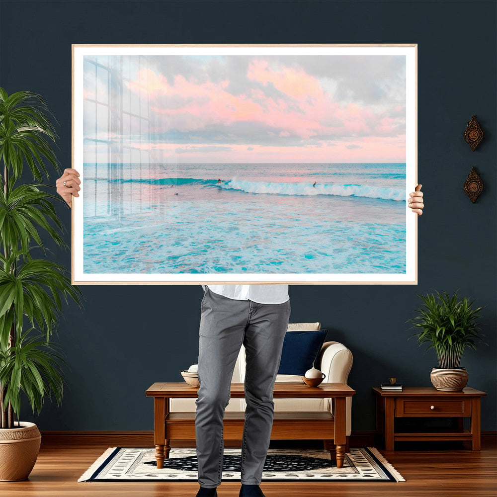 Ocean Wave Wall Art Canvas Print, Pastel Surf Seascape