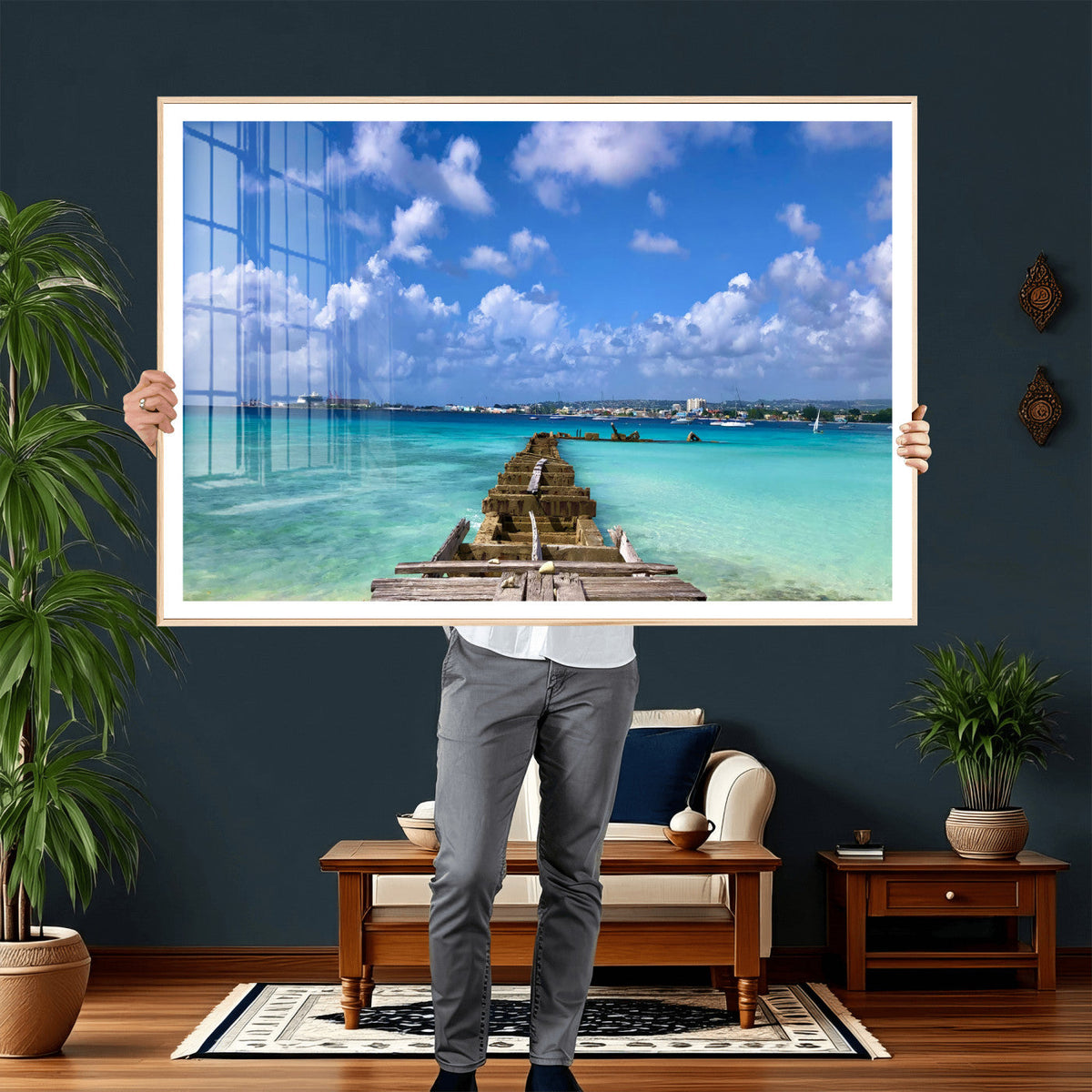 Caribbean Ocean Pier Seascape Wall Art Canvas Print,