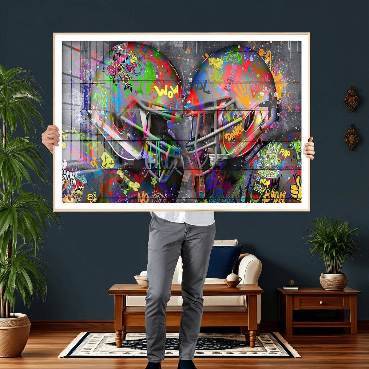 Graffiti Football Helmets Wall Art Canvas Print, Urban