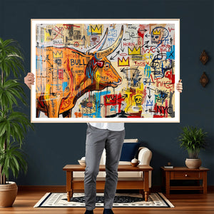 Basquiat Style Bull Graffiti Wall Art Canvas Print, Street