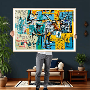 Basquiat Style Bird Bull Graffiti Wall Art Canvas Print,
