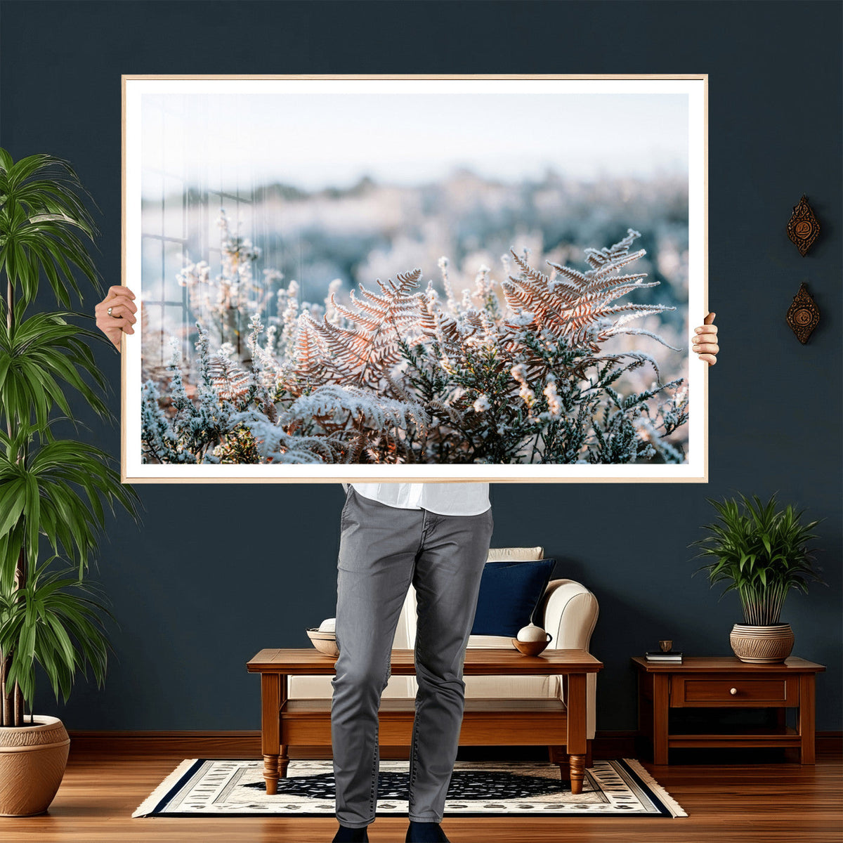 Frosted Fern Wall Art Canvas Print, Soft Winter Botanical