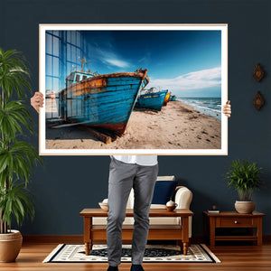 Coastal Fishing Boats Wall Art Canvas Print, Sunset Beach