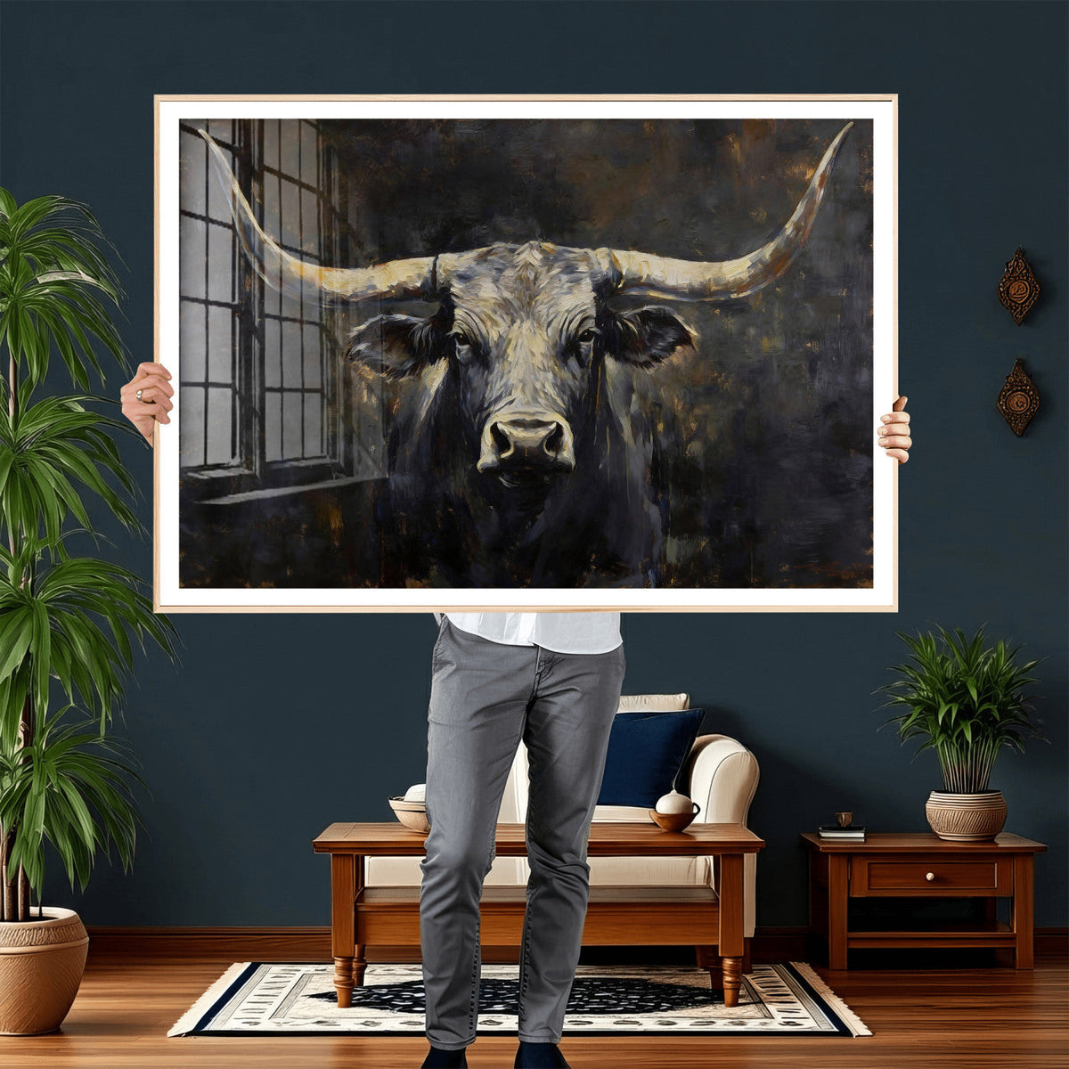 Rustic Longhorn Bull Wall Art Canvas Print – Vintage Western