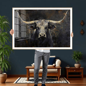 Rustic Longhorn Bull Wall Art Canvas Print – Vintage Western