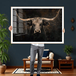 Vintage Longhorn Bull Wall Art Canvas Print – Rustic Western