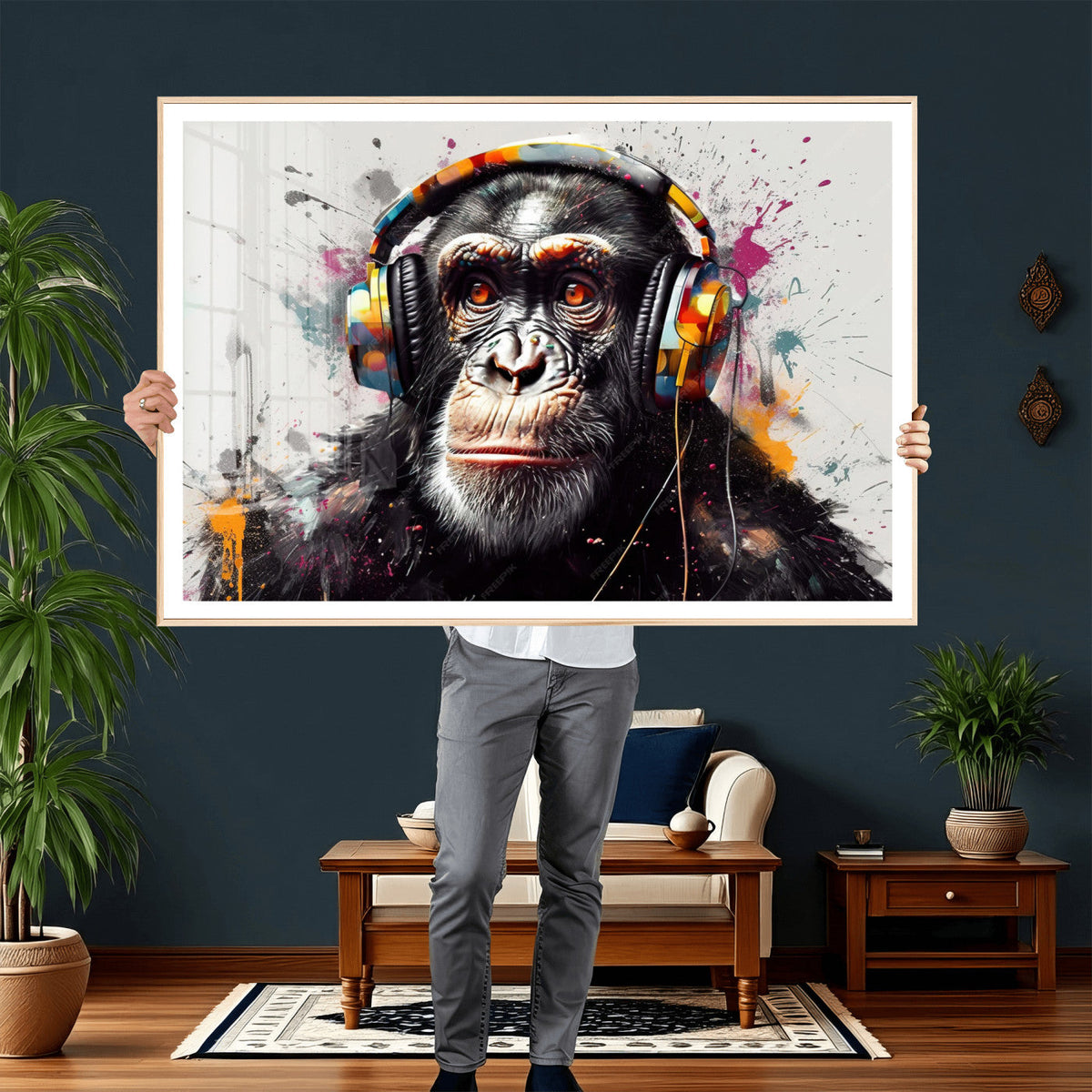 Dj Monkey Wall Art Canvas Print – Colorful Pop Art Banksy