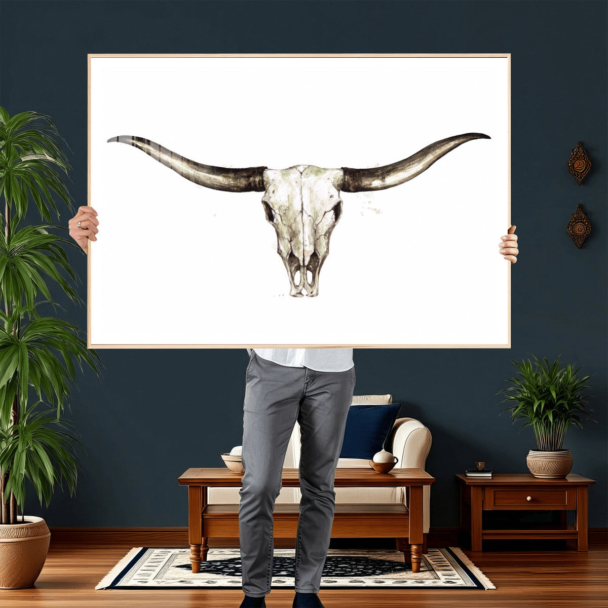 Longhorn Skull Wall Art Canvas Print – Rustic Western