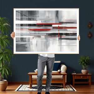 Gray Red Abstract Wall Art Canvas Print, Modern Abstract