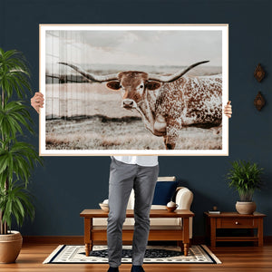 Texas Longhorn Bull Rustic Wall Art Canvas Print