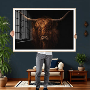 Highland Cow Wall Art Canvas Print – Moody Dark Rustic
