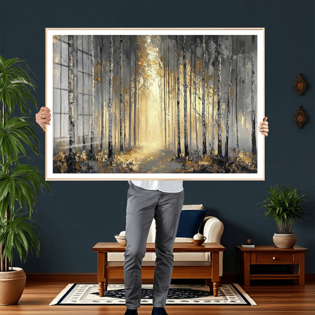 Abstract Birch Forest Wall Art Canvas Print – Modern Neutral
