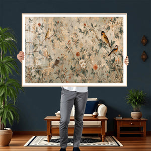 Vintage Birds and Flowers Wall Art Canvas Print, Botanical
