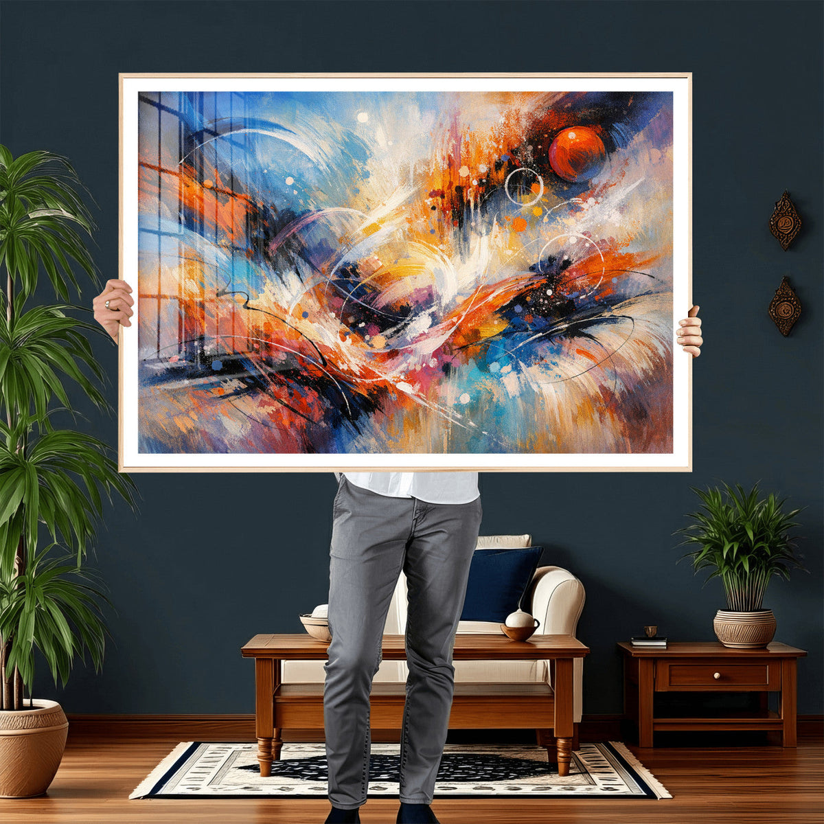 Lyrical Abstraction Wall Art Canvas Print, Orange Blue