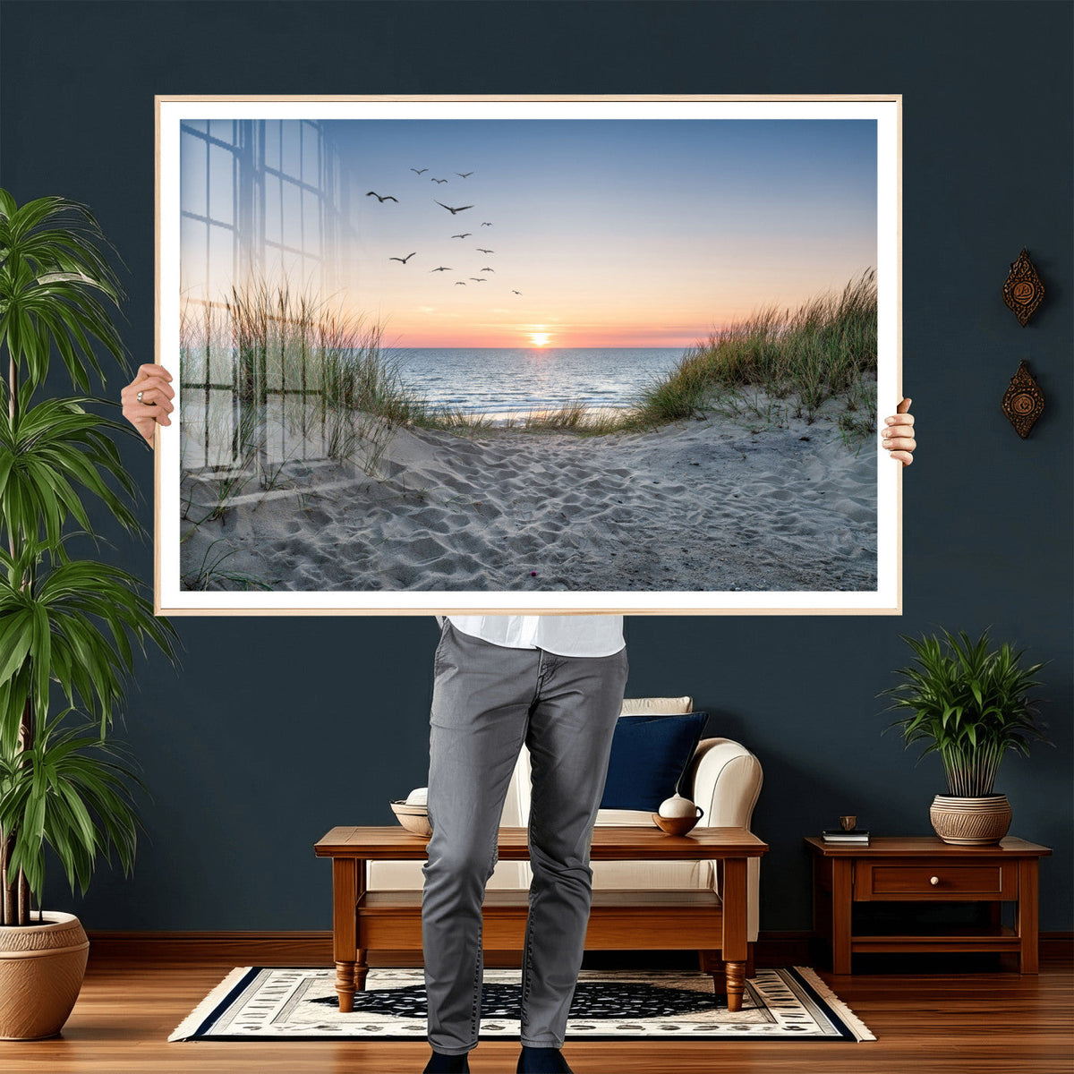 Sandy Dune Path Sunset Canvas Wall Art — Seagulls Beach